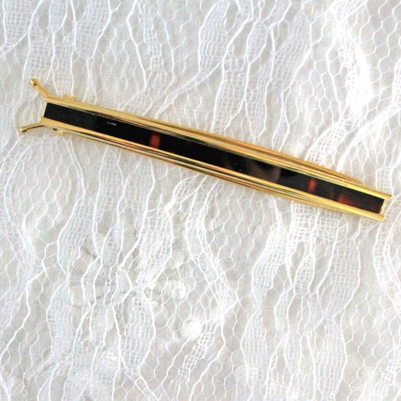 Vintage Hair Barrette Gold Tone Metal Tortoise Inlay Wire Clasp New Old … - Picture 3 of 7